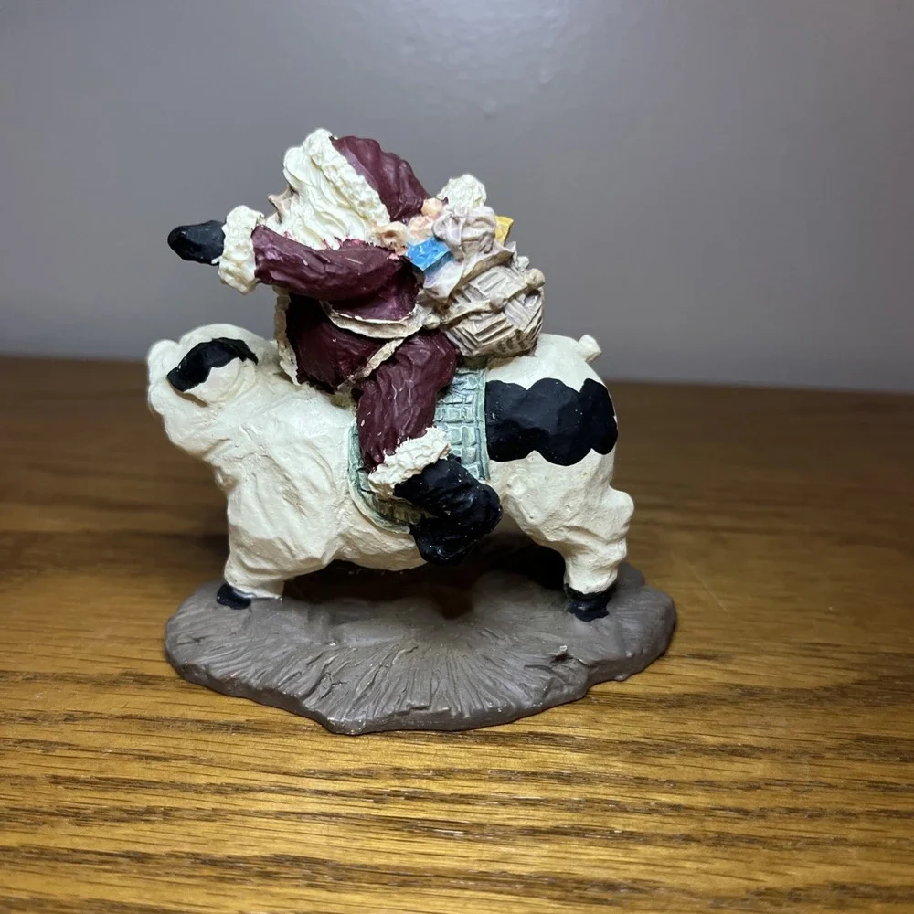 Vintage 90s Santa Clause Riding Pig Resin Christmas Figure Kitschy Funky Farm